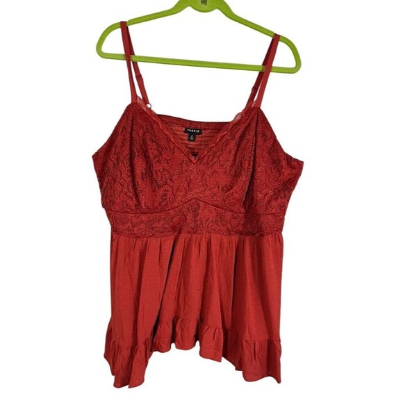 torrid Tops - Torrid Top Women 2X Orange Pullover Tank Floral Lace Boho Western Tomato Girl